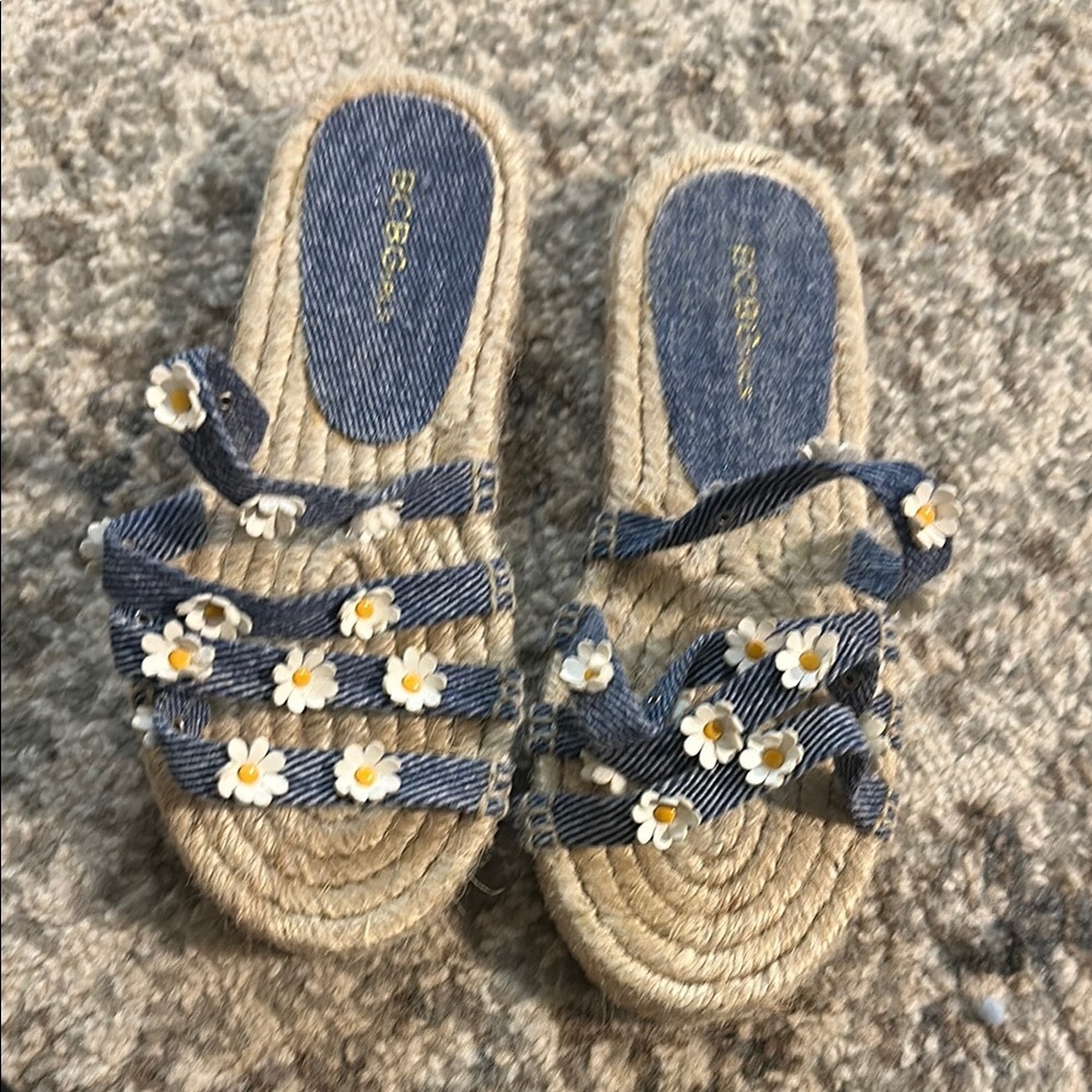 Kids Blue and Tan Sandals with Floral Accents - Picture 1 of 4
